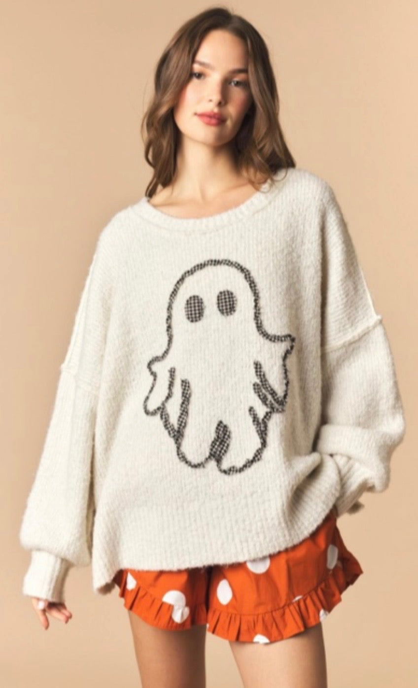 Cozy Patchwork Ghost Sweater