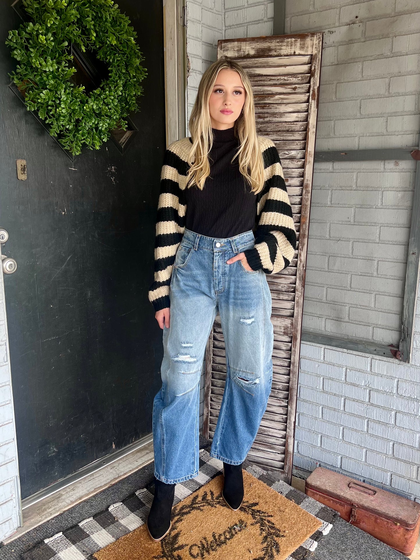 Cropped Stripped Sweater Cardigan