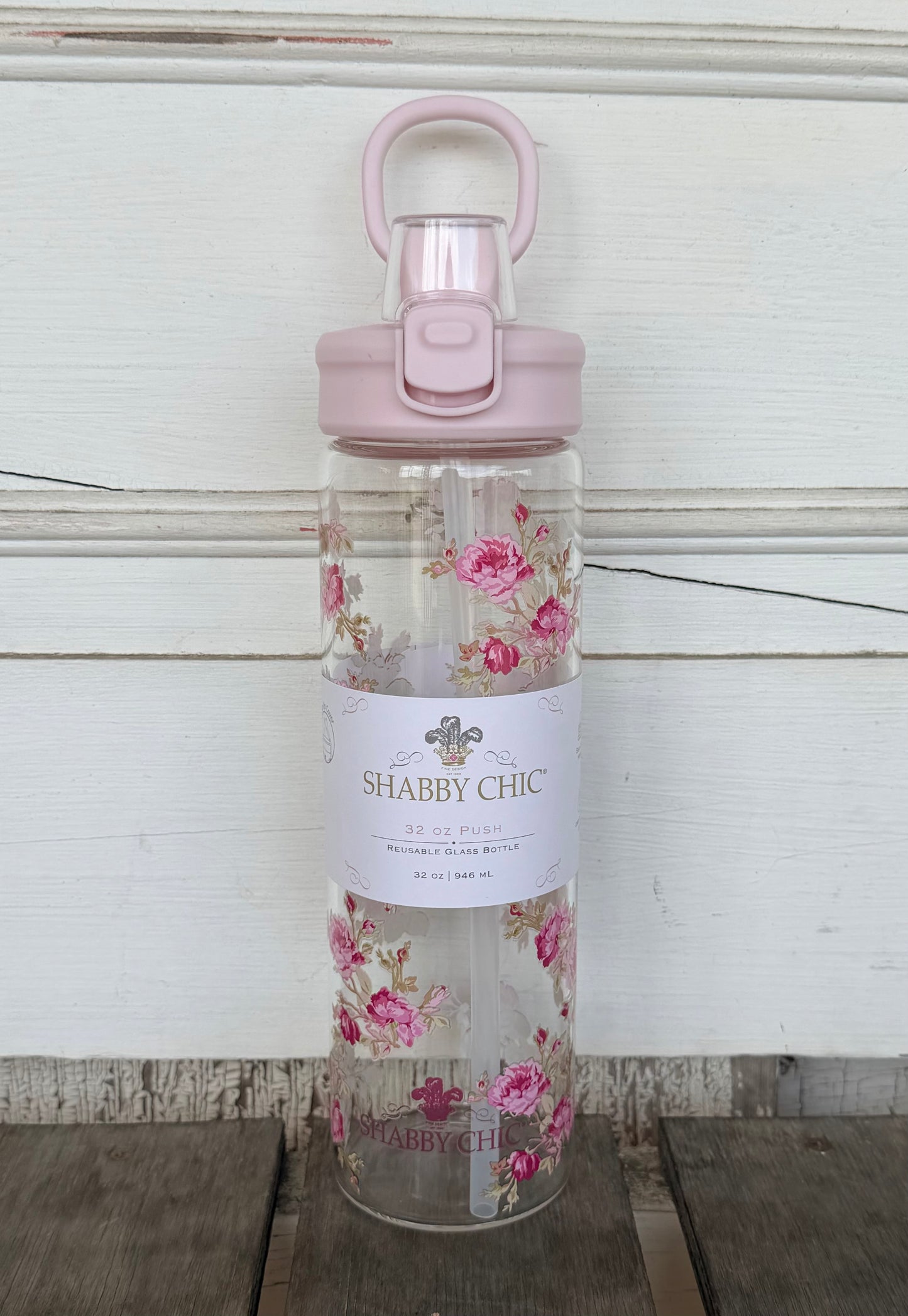 Pink Floral Glass Water Bottle