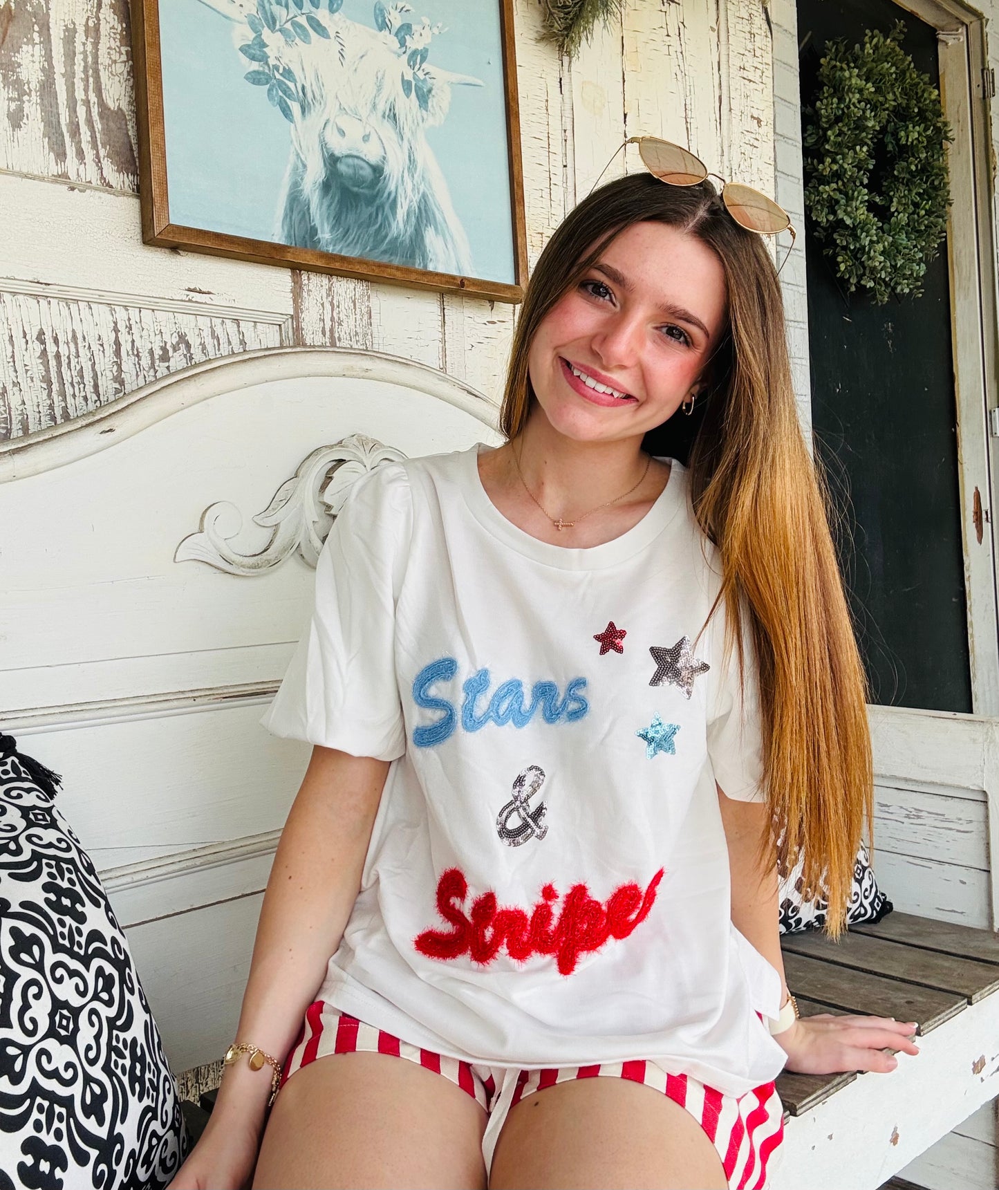 Stars & Stripes Bubble Sleeve Blouse
