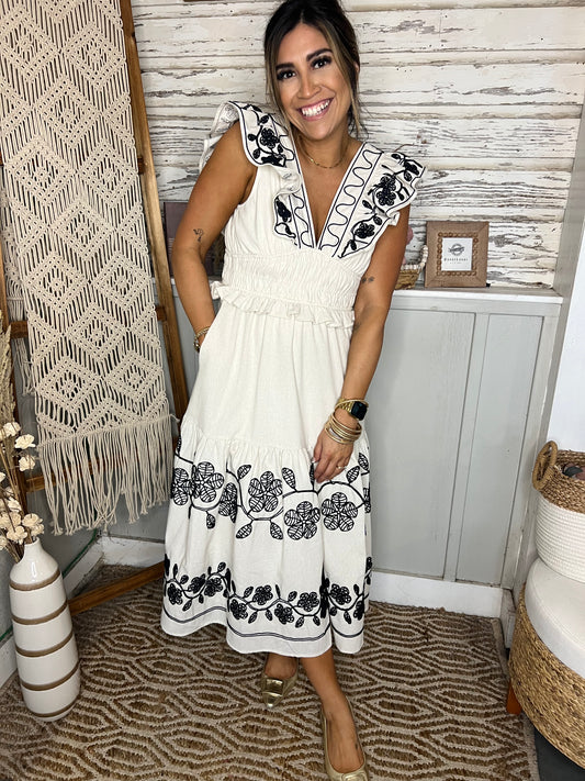 Natalia Embroidered Midi Dress