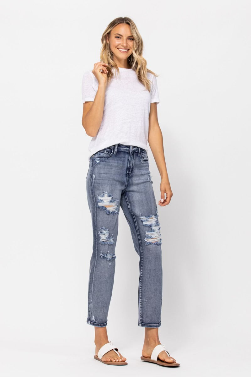 Judy Blue High Rise Destroyed Boyfriend Curvy Jeans