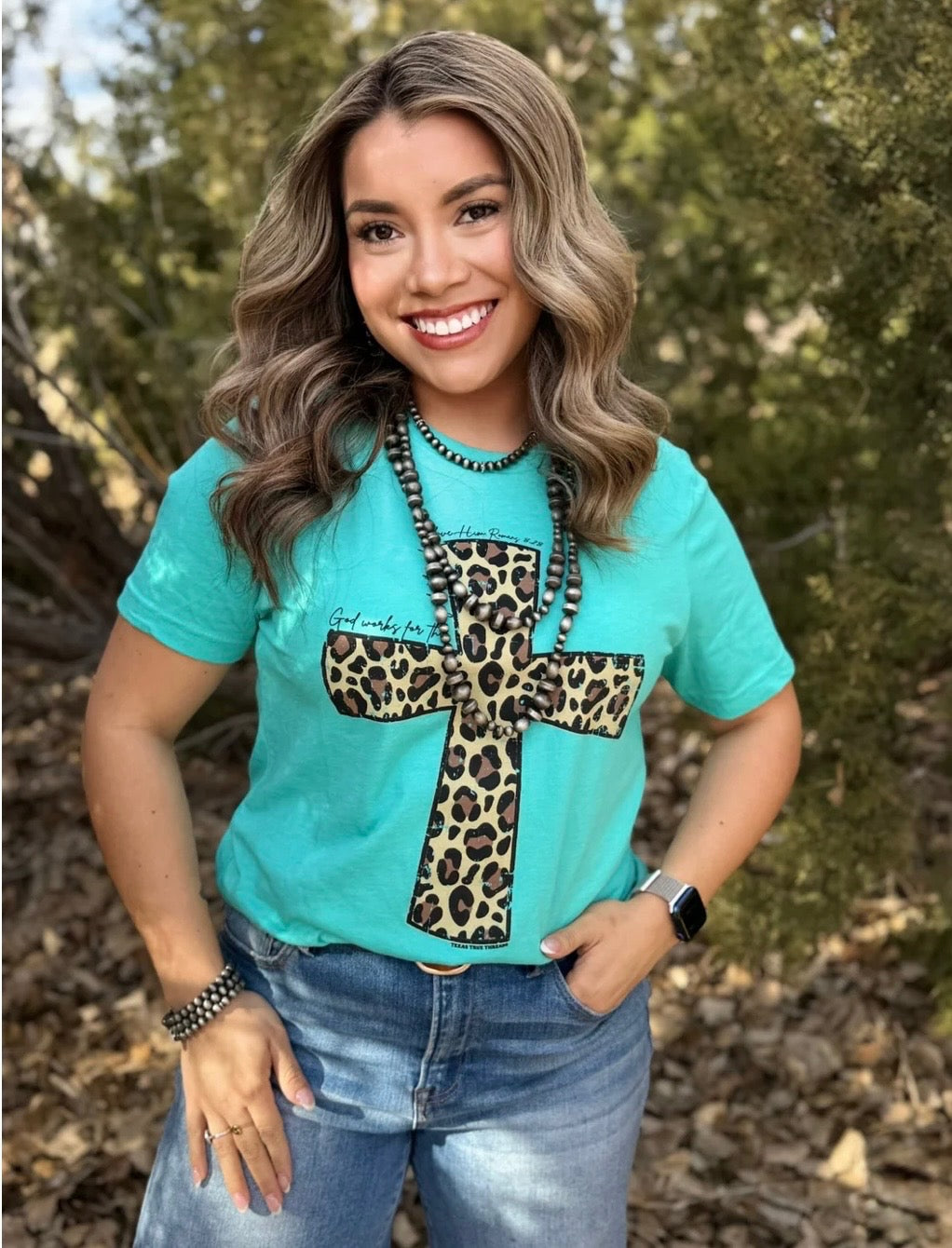 Romans 8:28 Leopard Cross Tee
