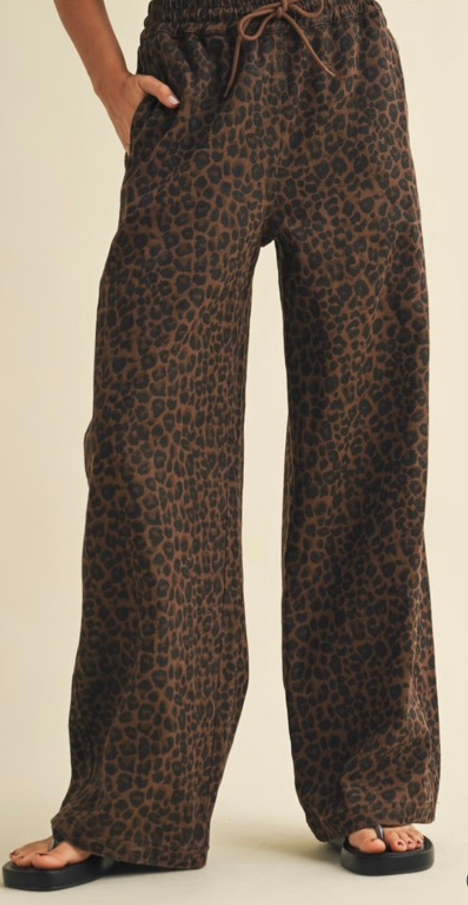 Leopard Print Wide Denim Pants