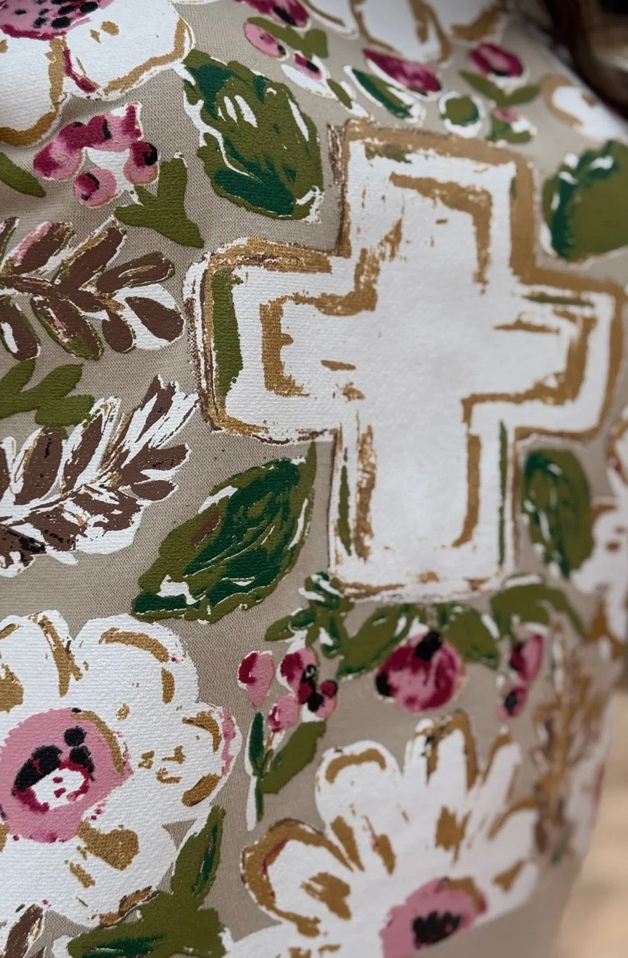 Gold Floral Cross Tee