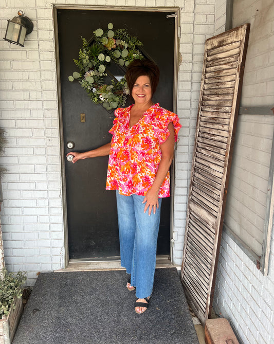 Mackenzi Double Flutter Sleeve Curvy Top