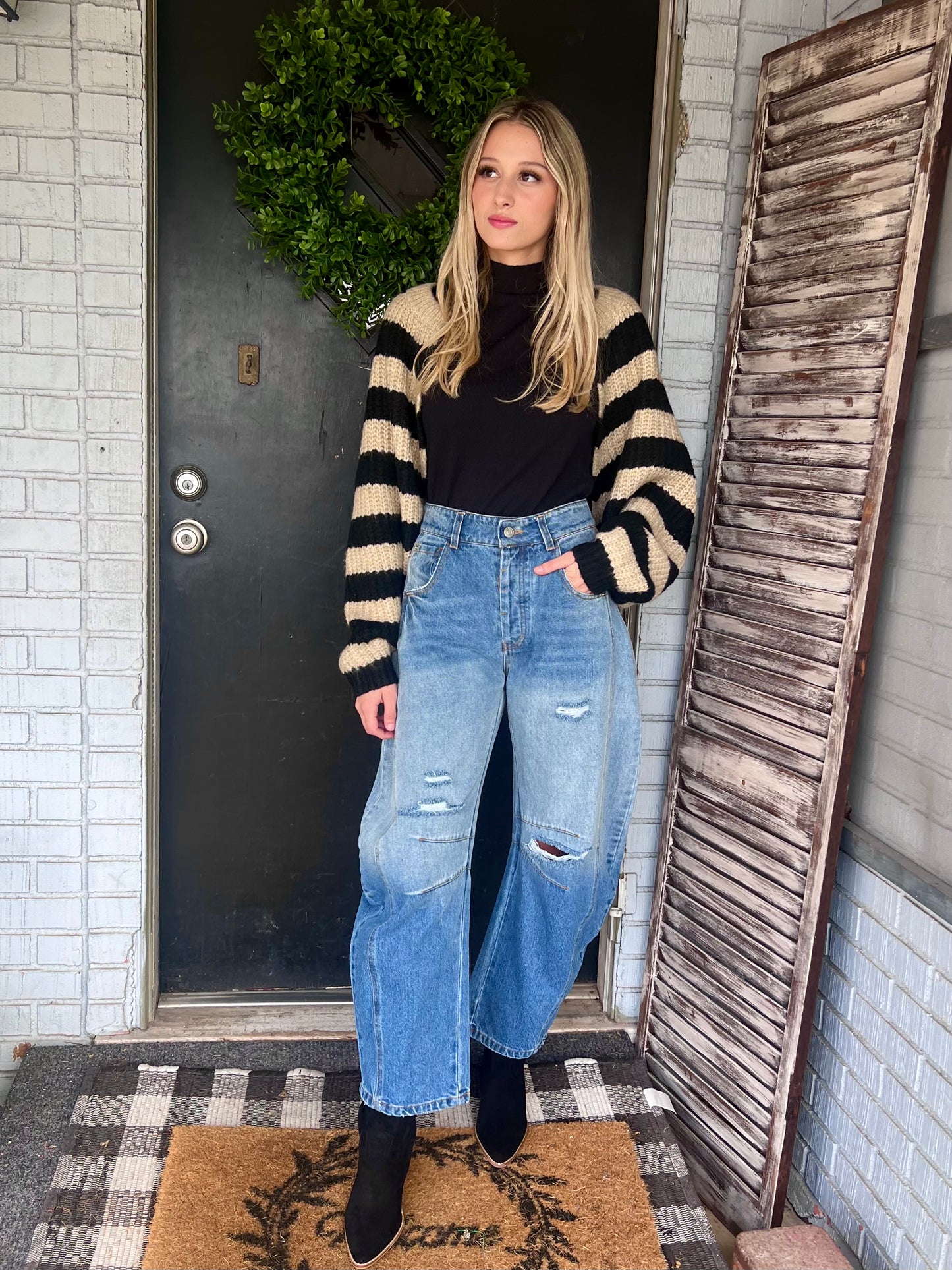Cropped Stripped Sweater Cardigan