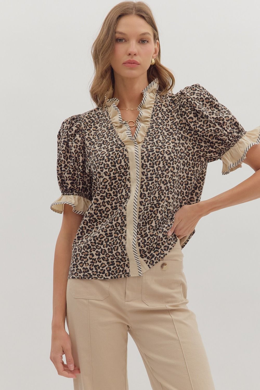 Loretta Leopard Print Ruffle Top