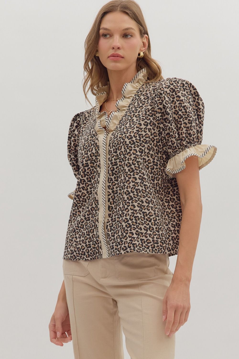 Loretta Leopard Print Ruffle Top