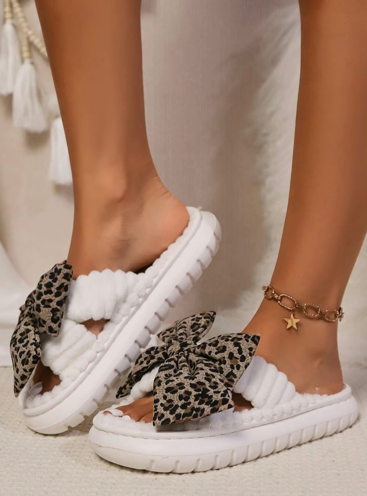 Leopard Bow Slippers