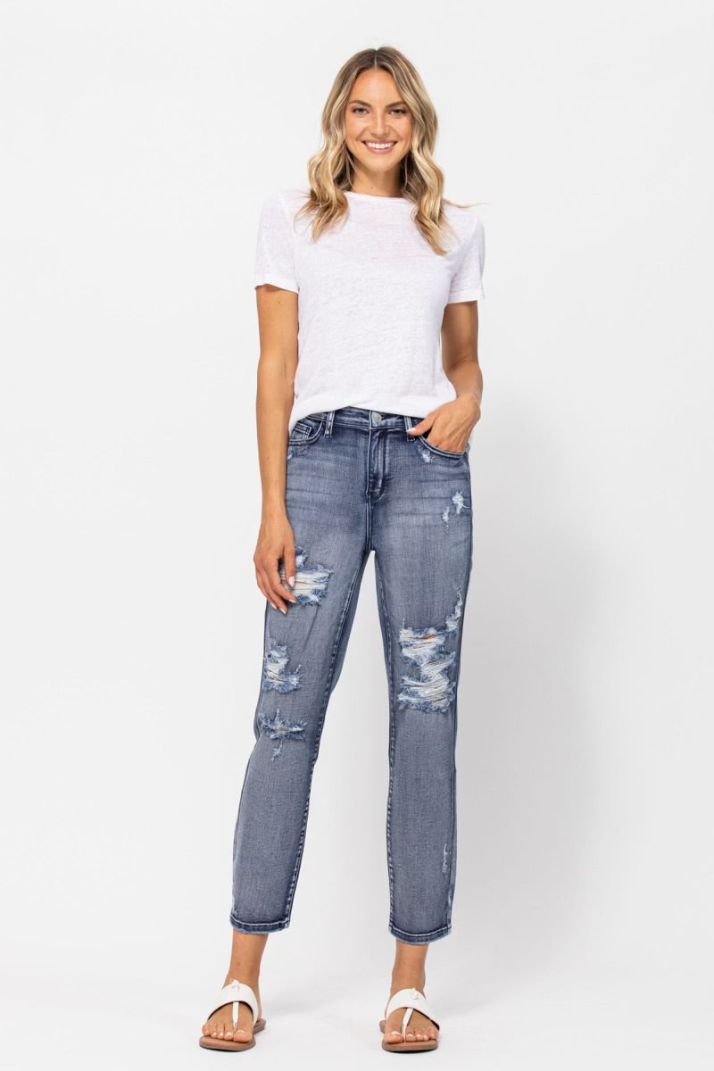 Judy Blue High Rise Destroyed Boyfriend Curvy Jeans