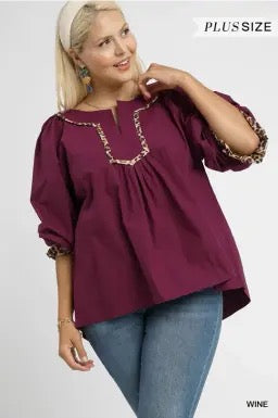 Lisa Leopard Trim Blouse