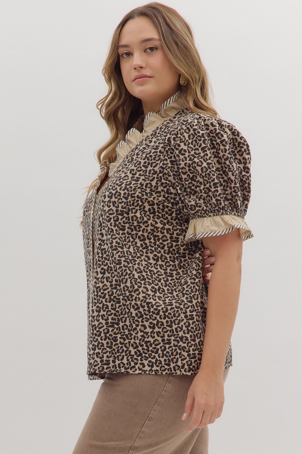 Loretta Leopard Print Ruffle Top