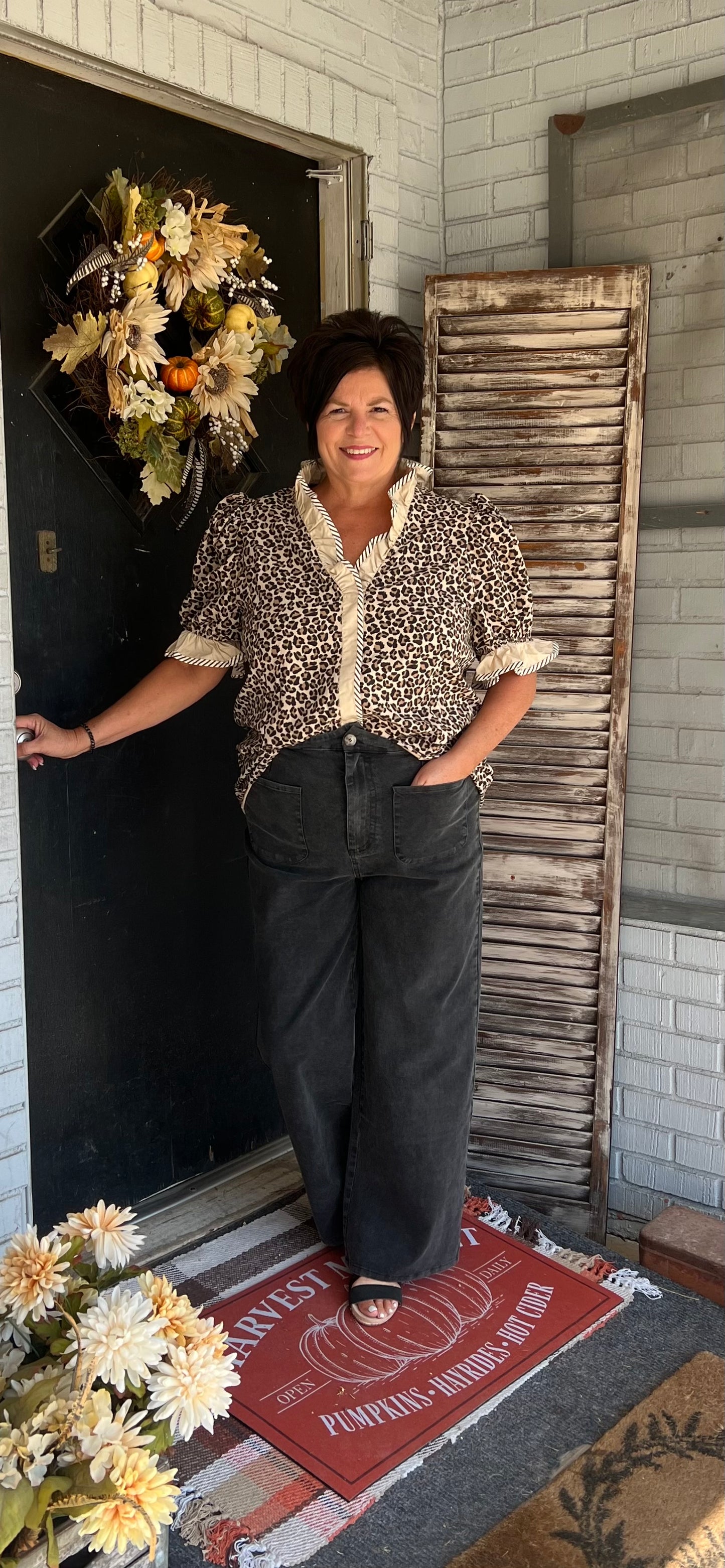 Loretta Leopard Print Ruffle Top