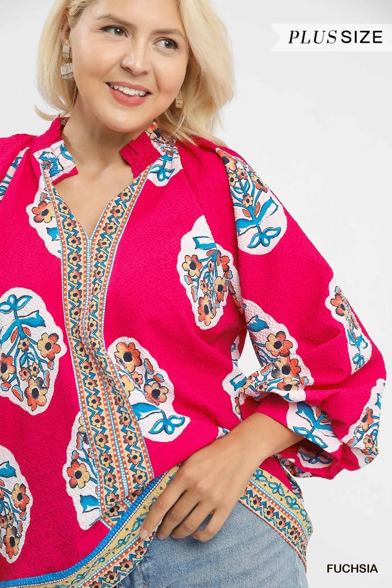 Cindy Floral Long-sleeve Curvy Top