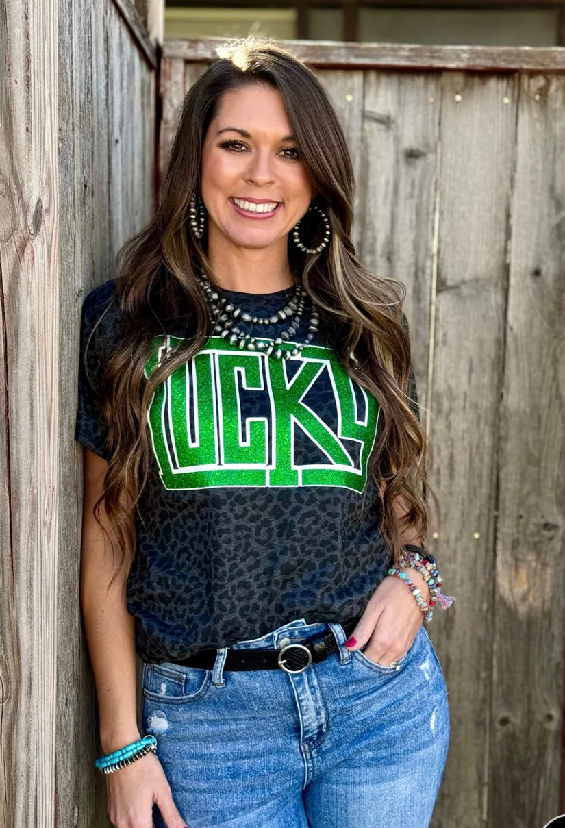 Black Leopard Glitter Graphic Tee