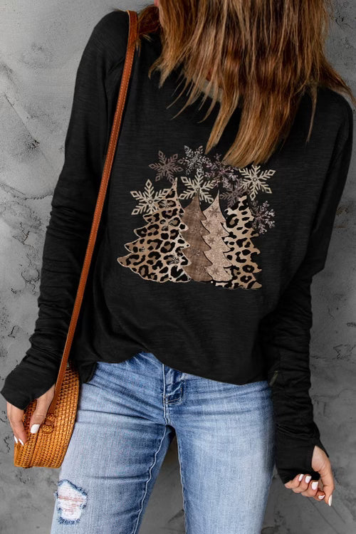 Leopard Christmas Tree Sleeve Top