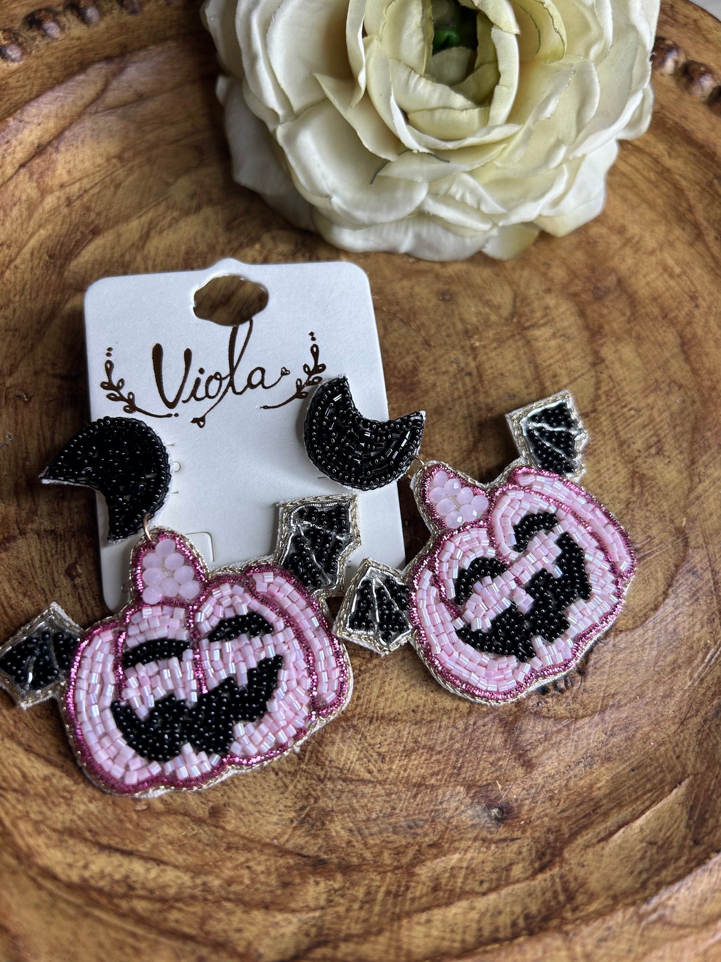 Pumpkin Bat Beaded Earrings
