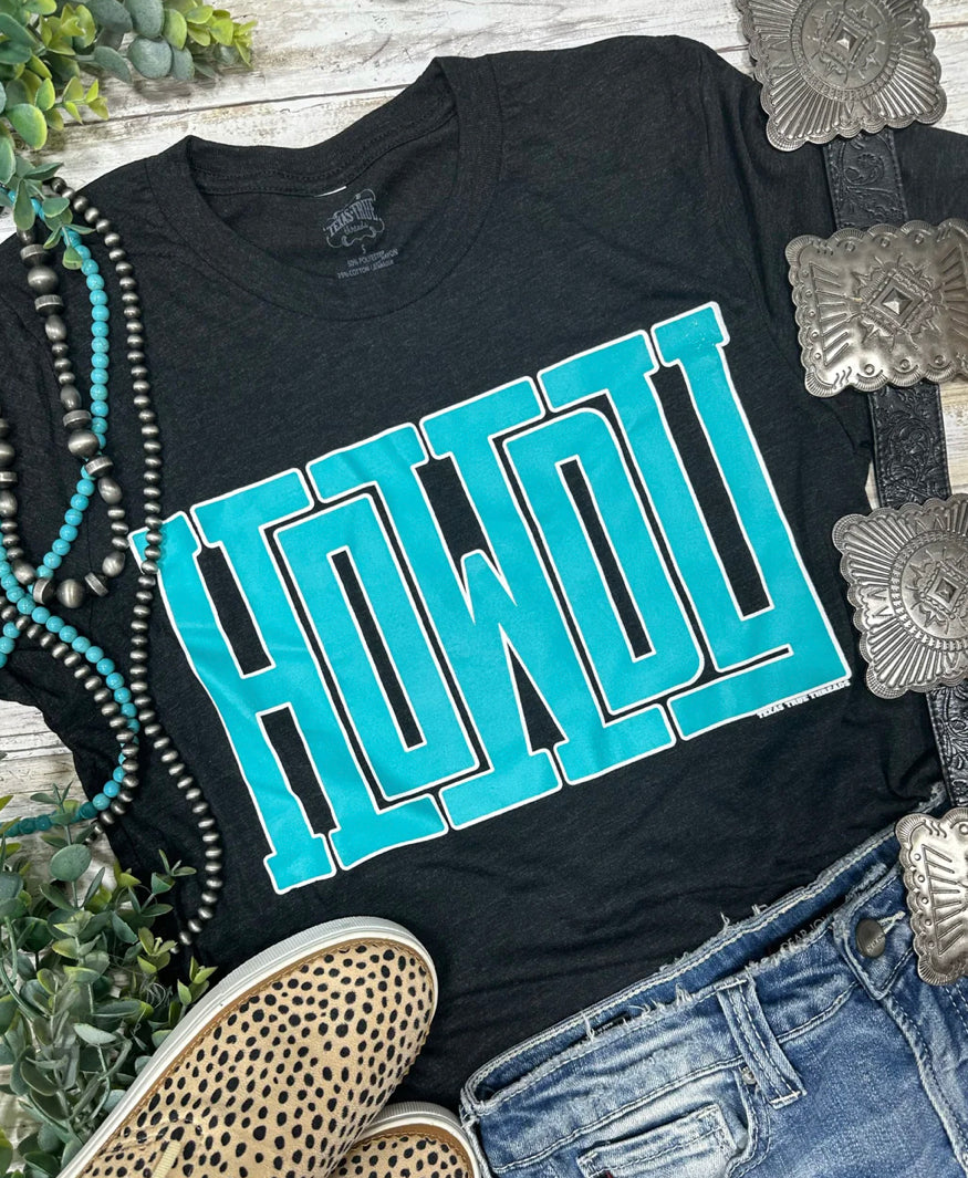 Howdy Block In Turquoise Tee