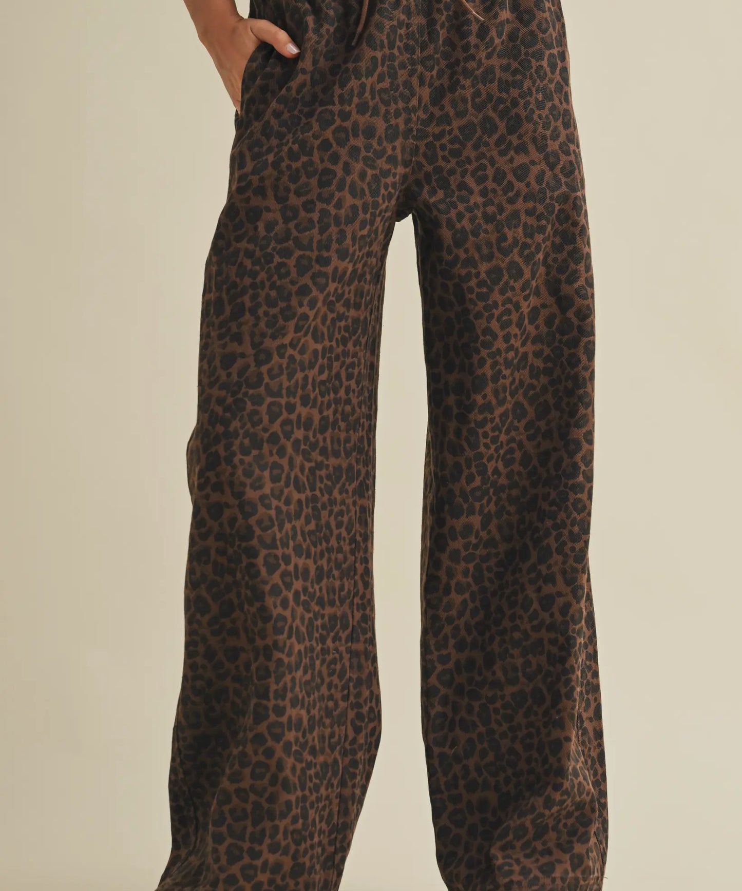 Leopard Print Wide Denim Pants