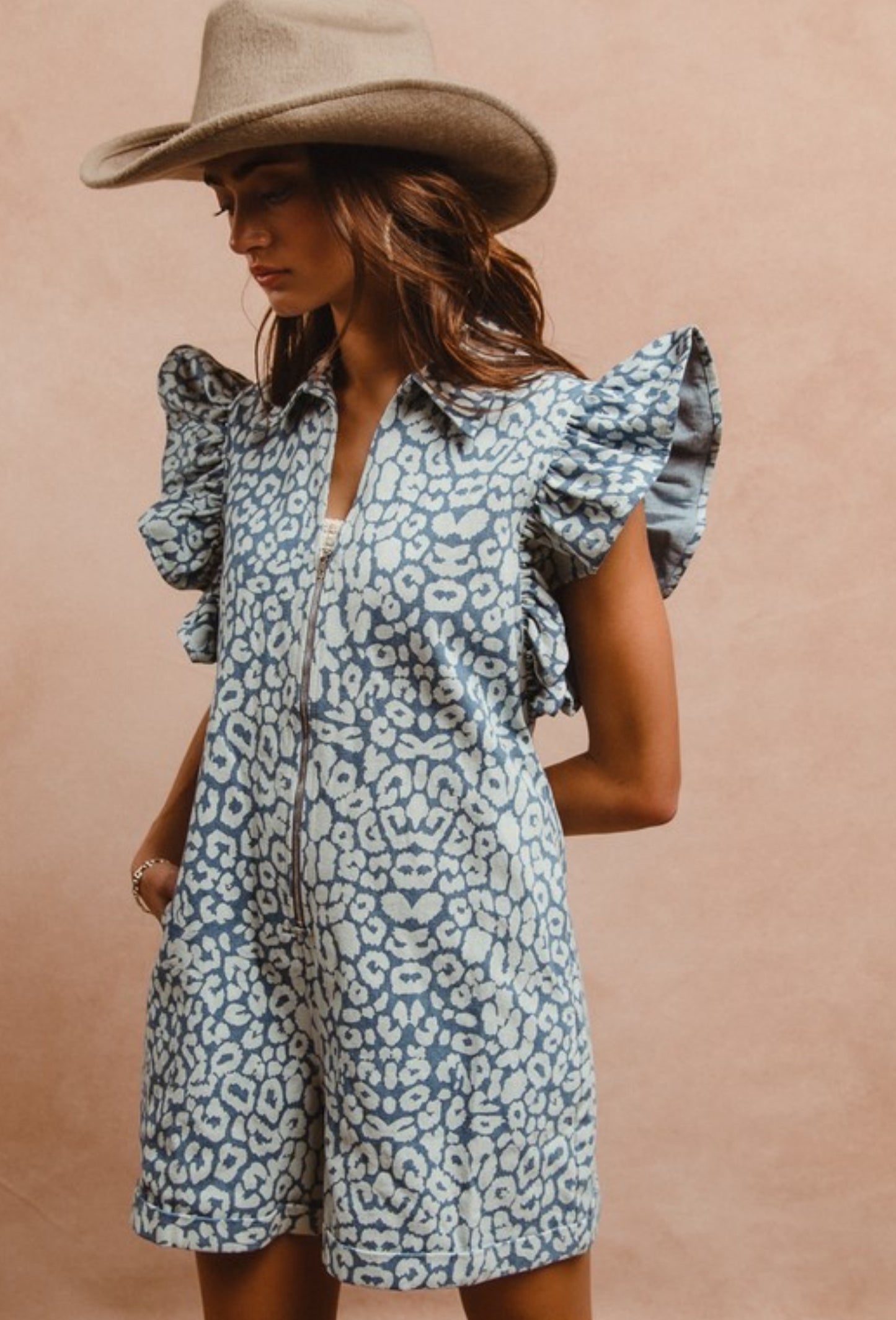 Leopard Denim Romper
