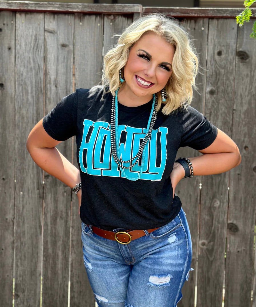Howdy Block In Turquoise Tee