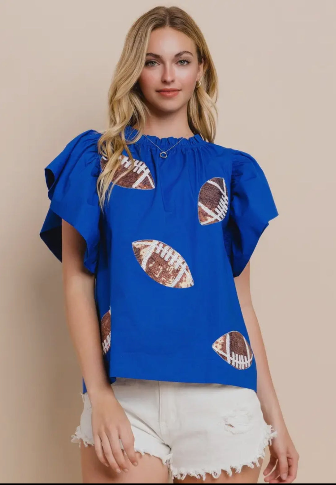 GameDay Sequin Football Poplin Top