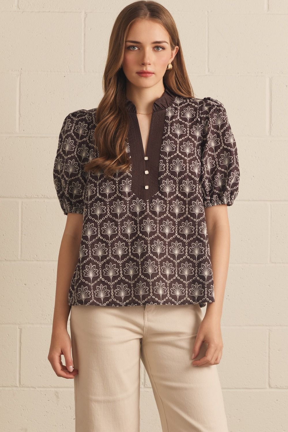 Gabrielle Embroidered Puff Sleeve Blouse