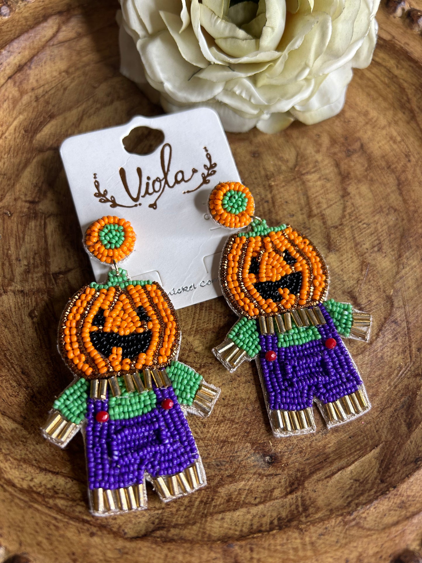 Pumpkin Man Beaded Earrings