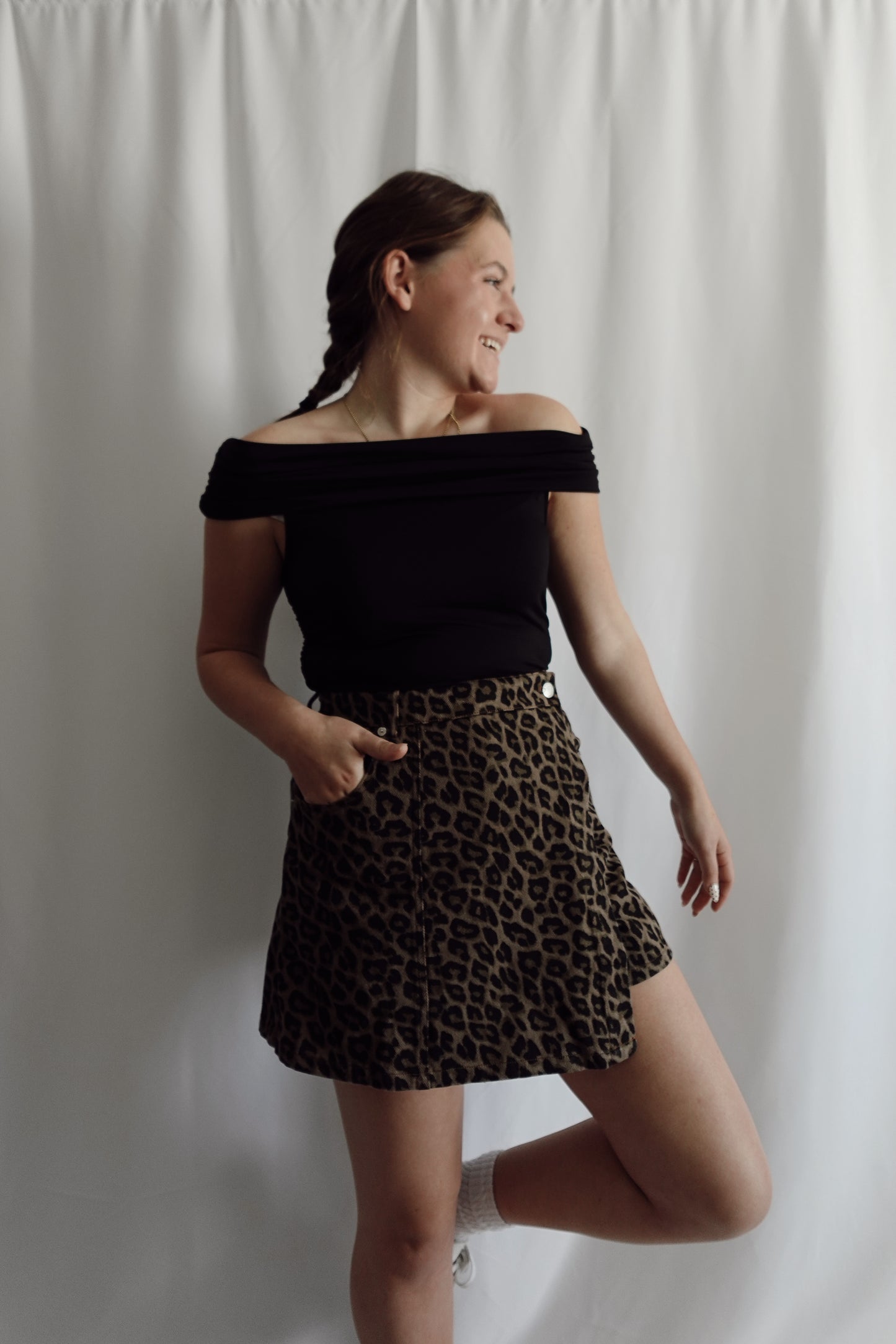 Leopard Denim Skort