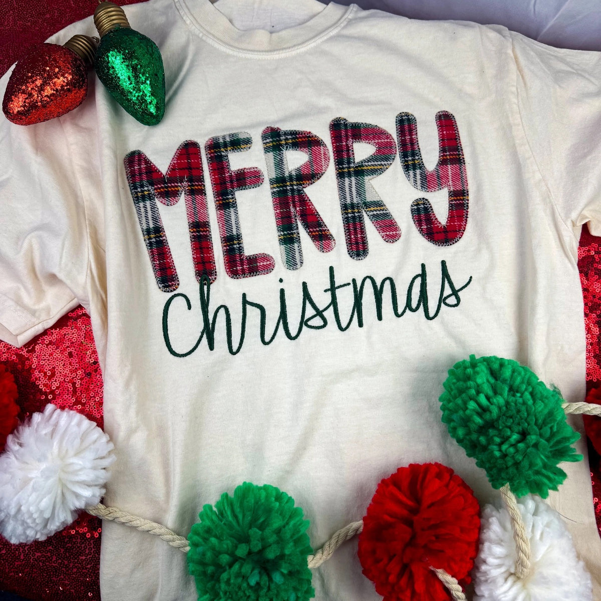 Merry Christmas Plaid Patchwork Tee