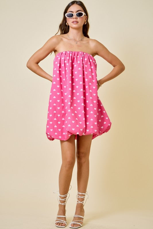 Strapless Heart Print Balloon Dress