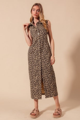 Kaiya Leopard Print Button Up Dress