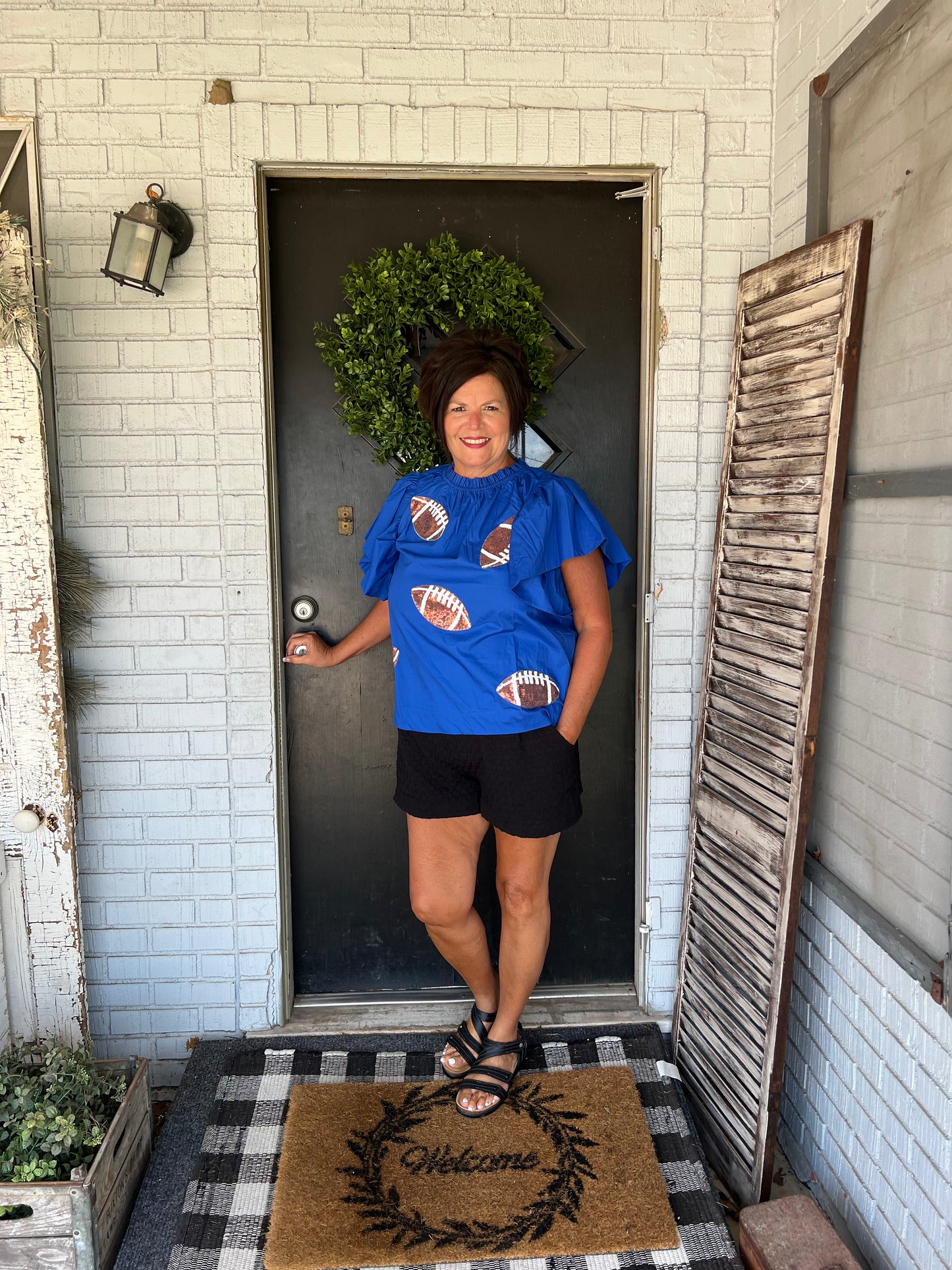 GameDay Sequin Football Poplin Top
