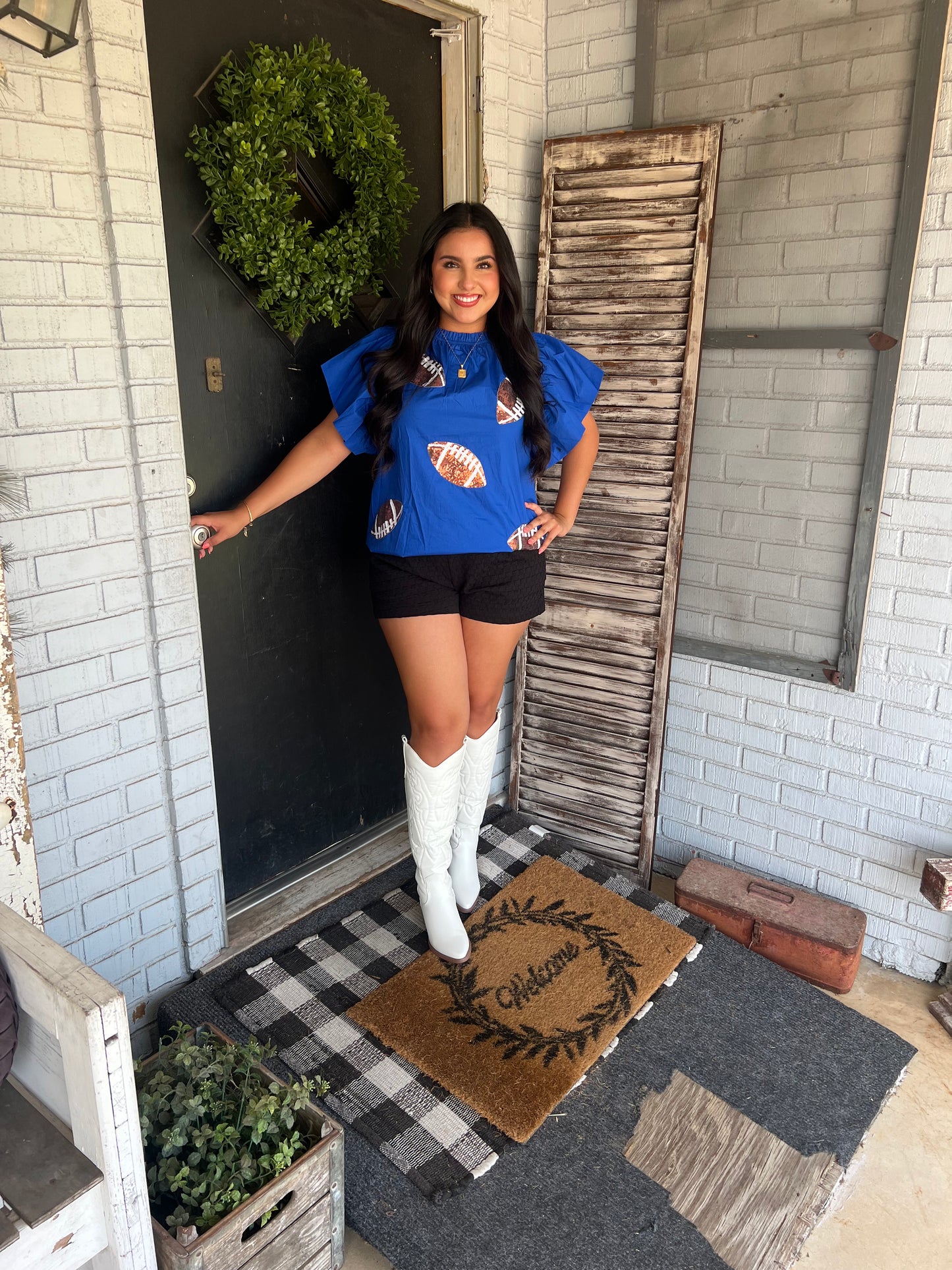 GameDay Sequin Football Poplin Top