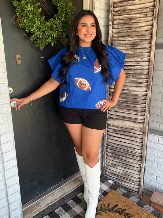 GameDay Sequin Football Poplin Top