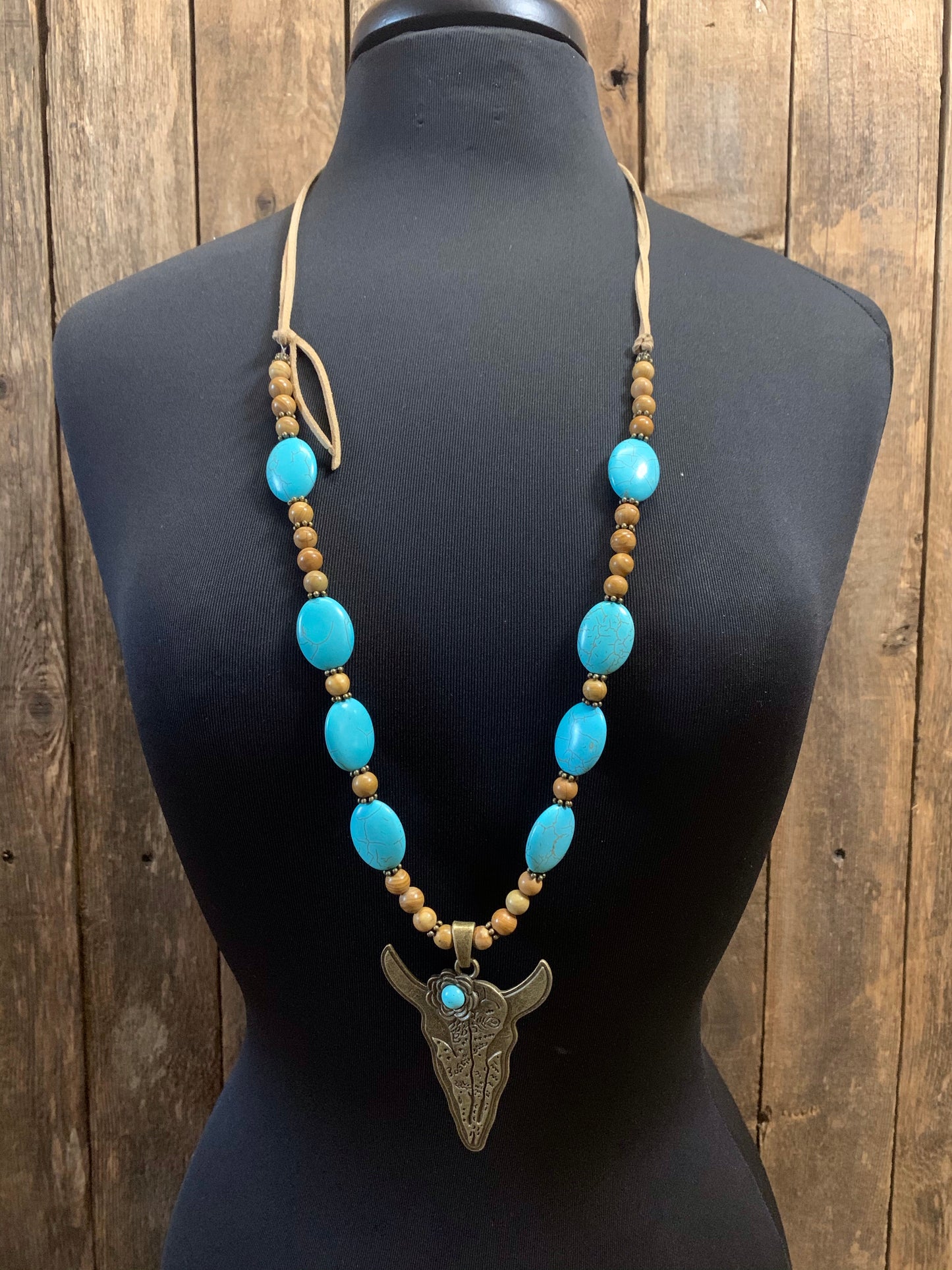 Turquoise Stone Cow Head Necklace