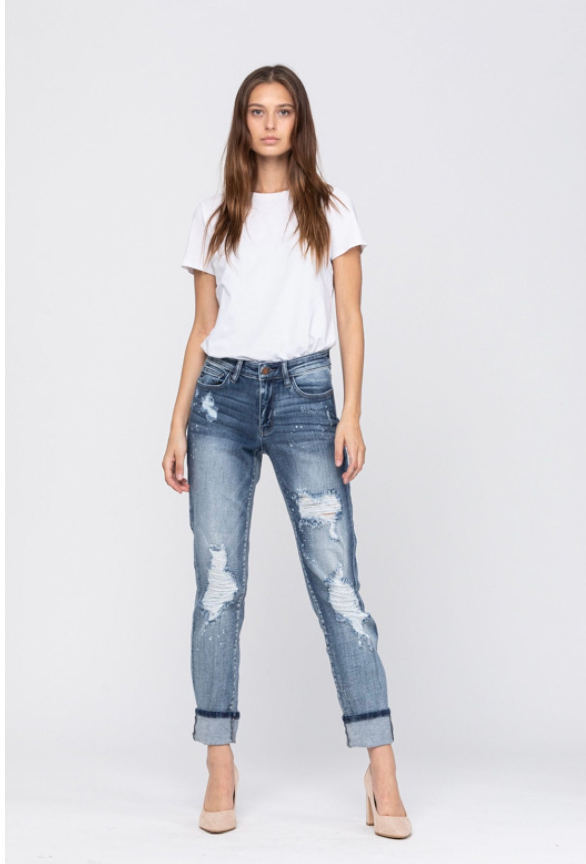 Destroyed Denim Curvy Boyfriend Jeans