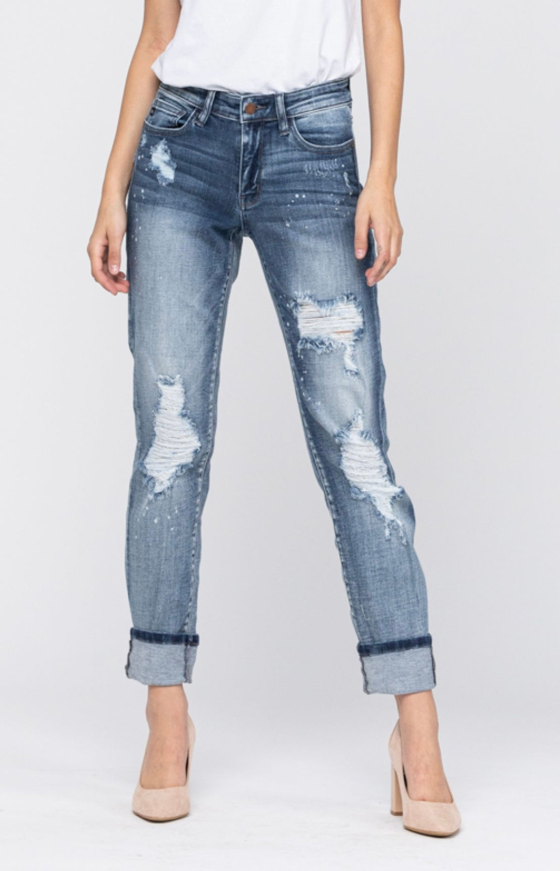 Destroyed Denim Curvy Boyfriend Jeans