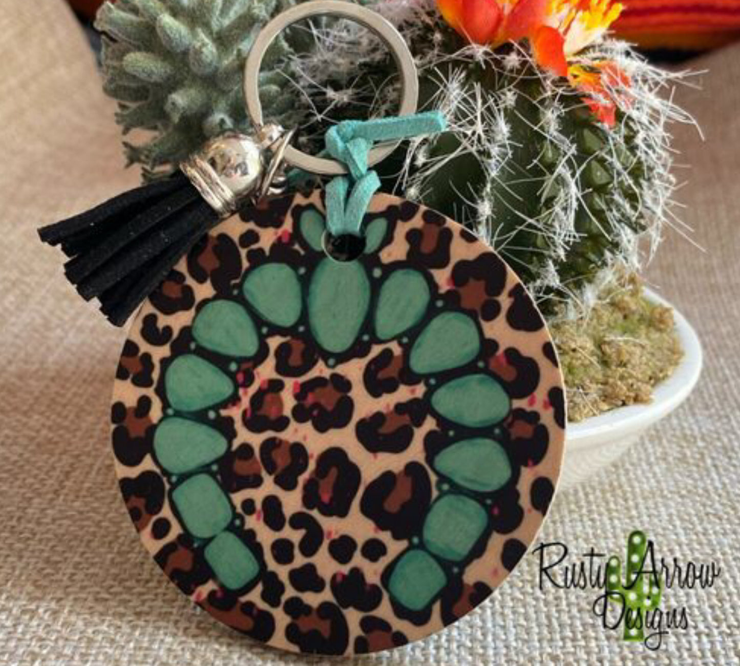 Cheetah and Turquoise Keychain