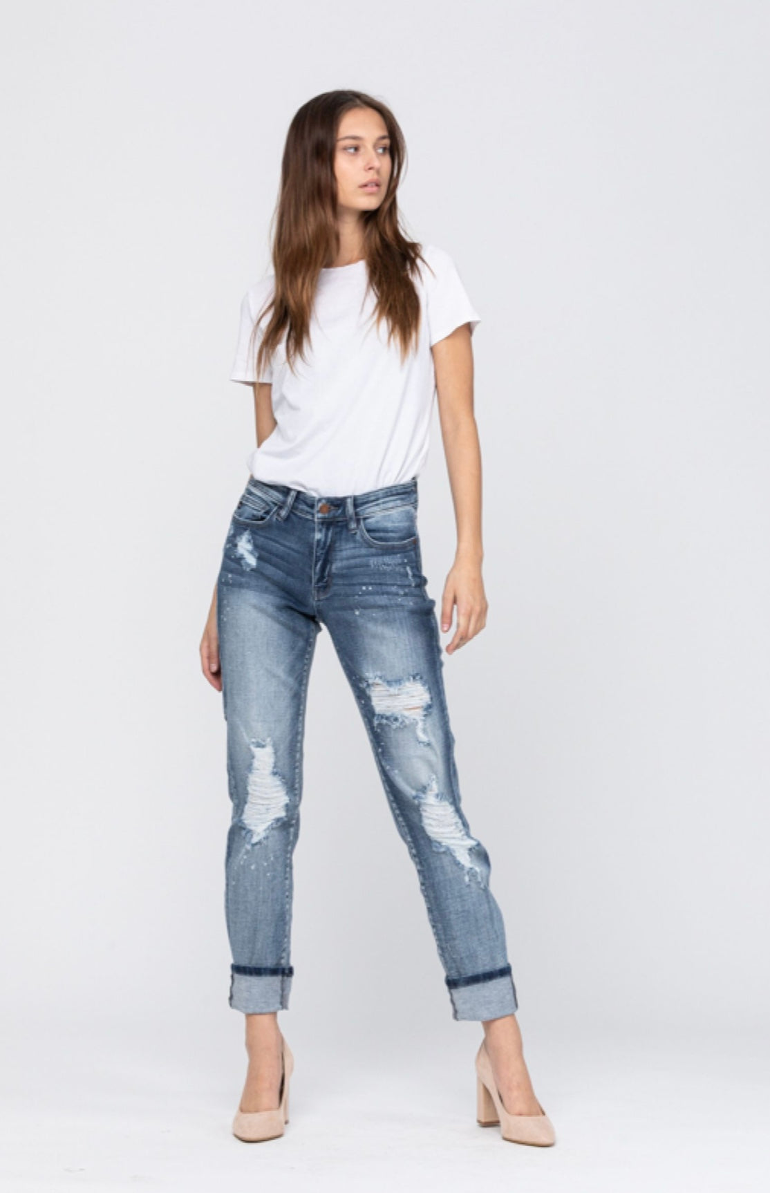 Destroyed Denim Curvy Boyfriend Jeans