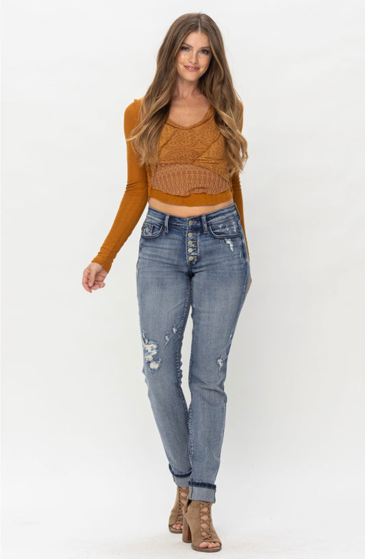 Curvy Contrast Mid Rise Jeans
