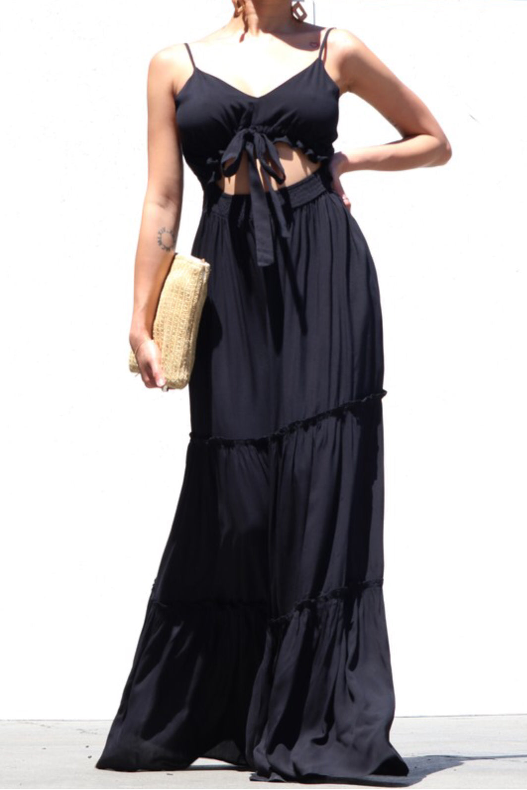 farrah maxi dress Farrah Tiered Maxi Dress Black Multi Black Multi / M