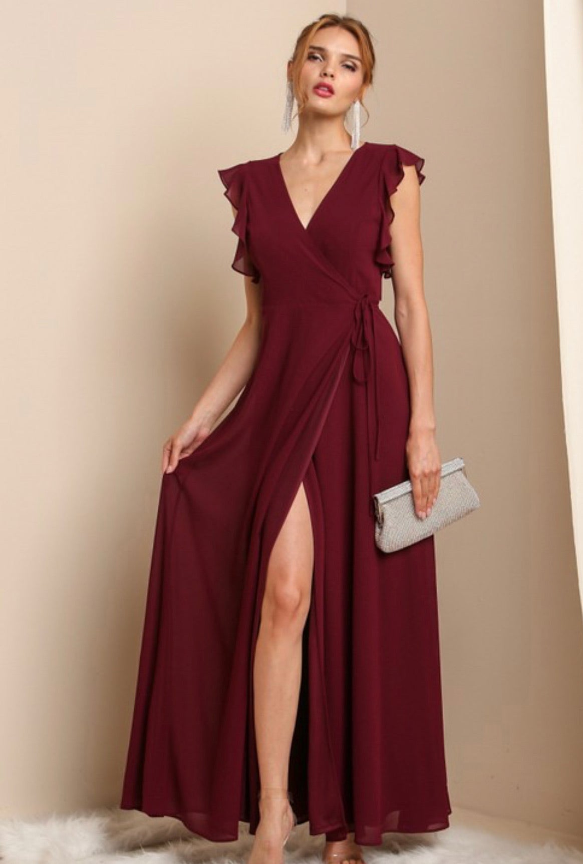 Cheryl Burgundy Maxi Drss