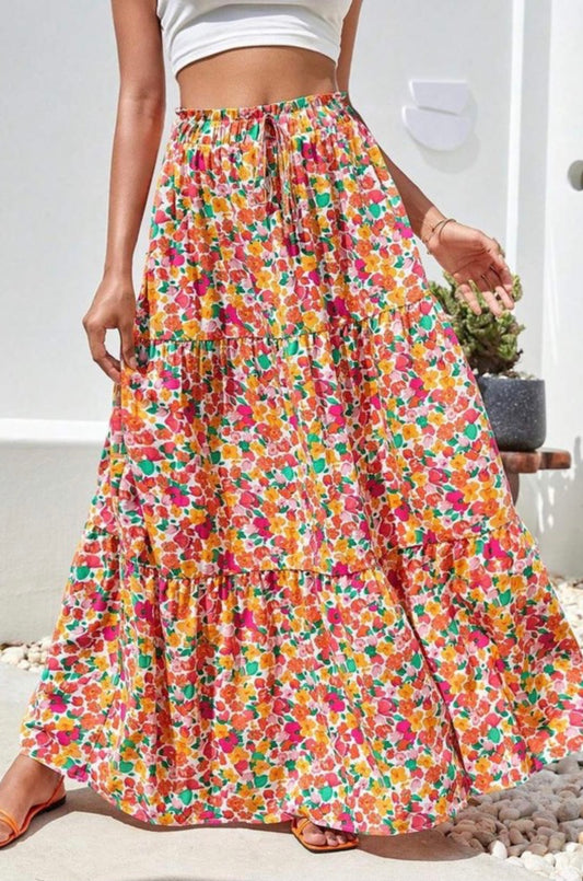 Floral Print Ruffle Skirt