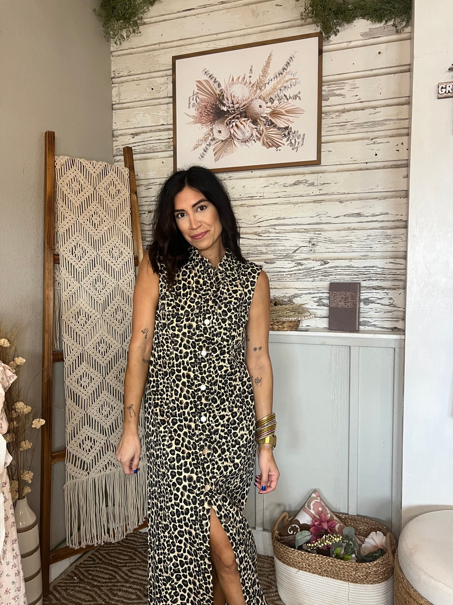 Kaiya Leopard Print Button Up Dress