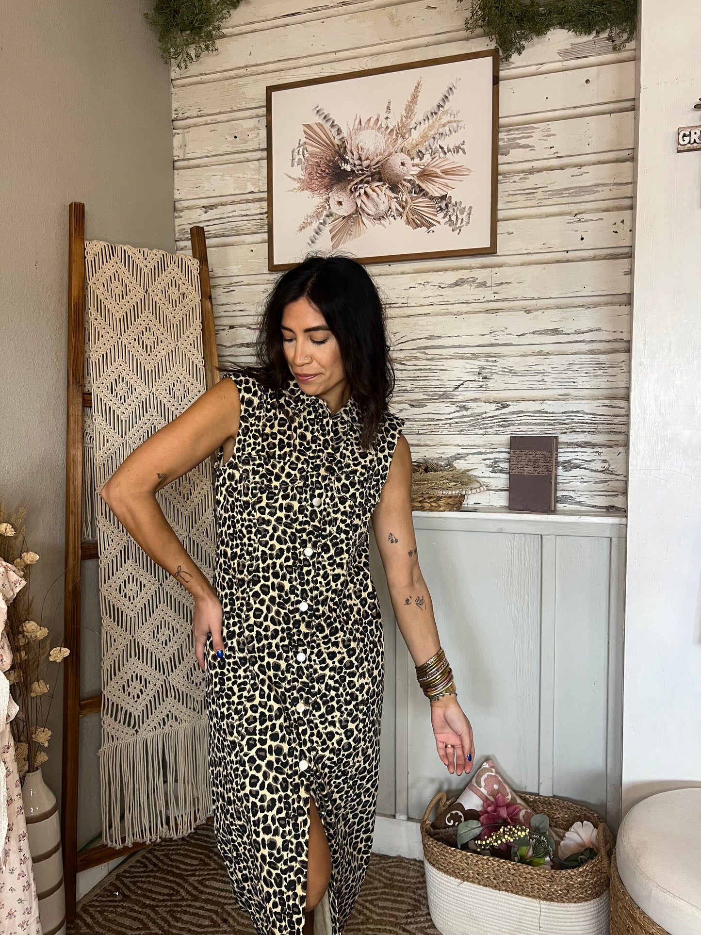 Kaiya Leopard Print Button Up Dress