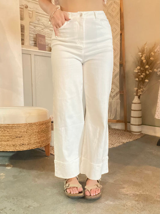 Wide Leg Cuffed Hem Jeans