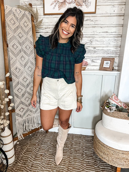 Carols Plaid Short Sleeve Crop Top