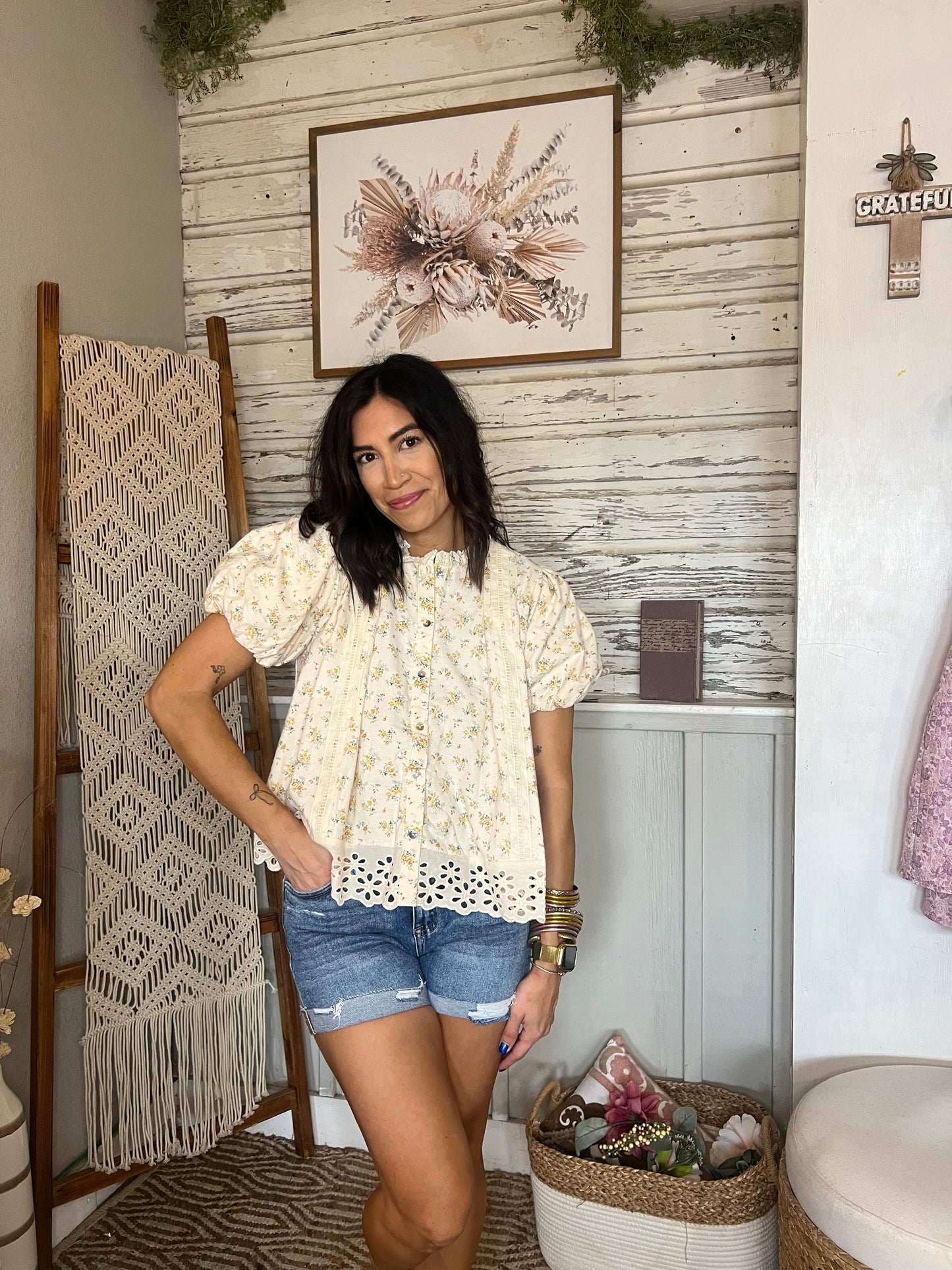 Floral and Lace Babydoll Top